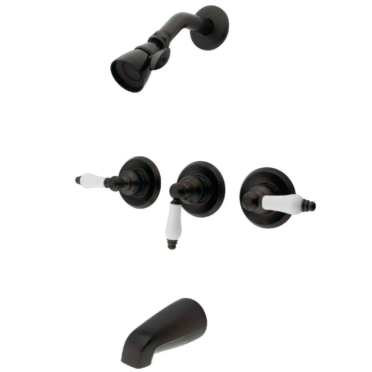 Victorian Triple-Handle Tub and Shower Faucet in Oil Rubbed Bronze