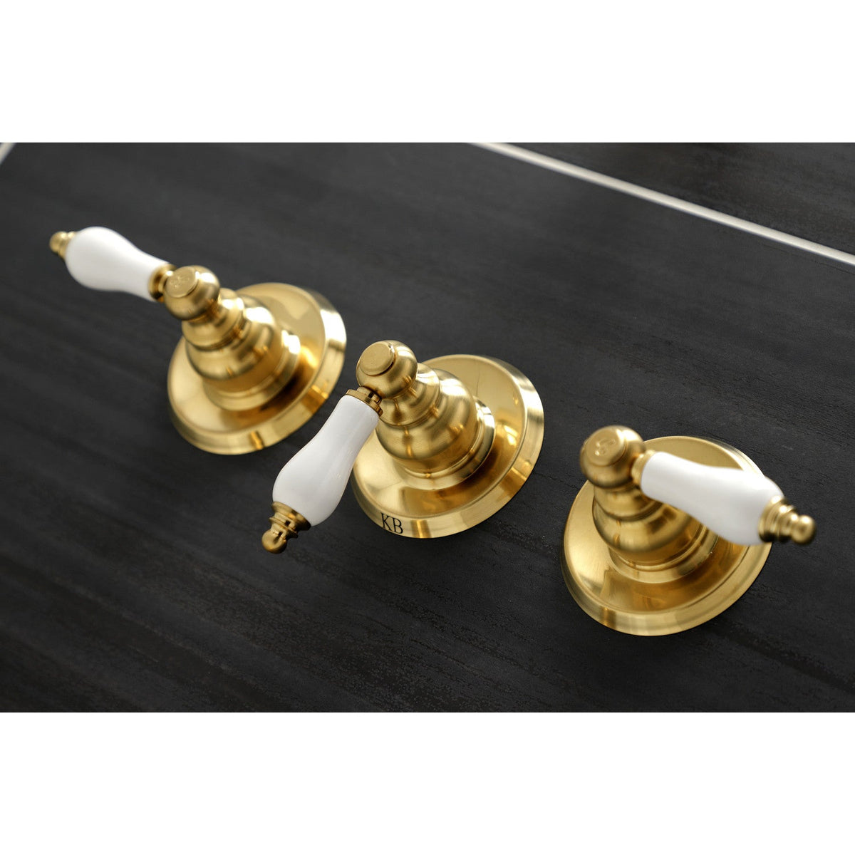 Victorian Triple-Handle Tub and Shower Faucet in Brushed Brass