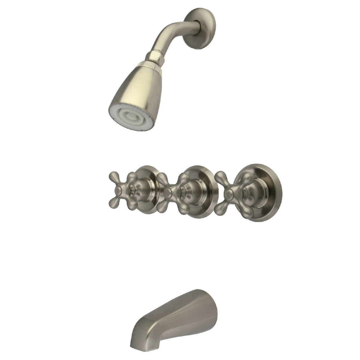 Victorian Triple-Handle Tub and Shower Faucet in Brushed Nickel