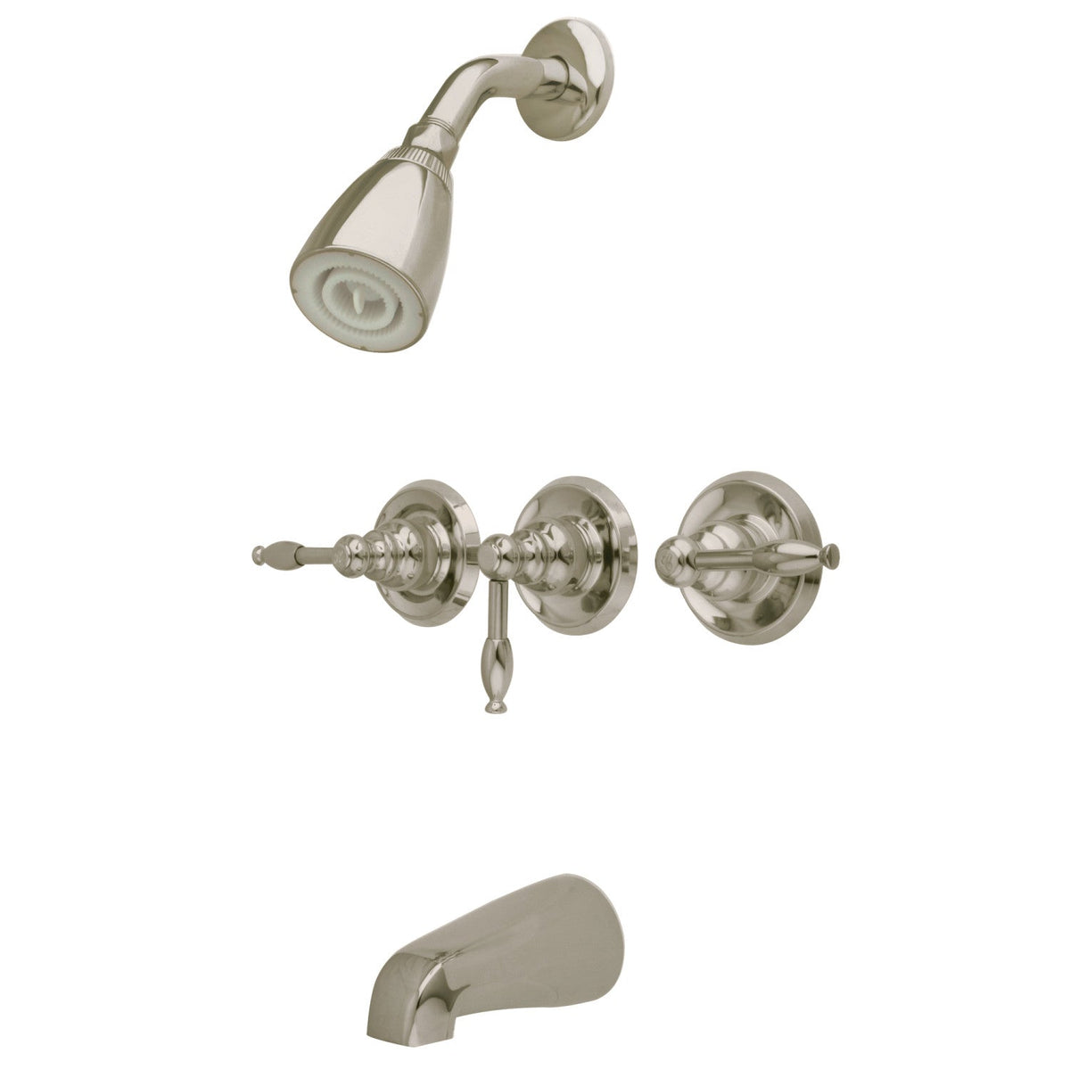 Knight Triple-Handle Tub and Shower Faucet in Brushed Nickel