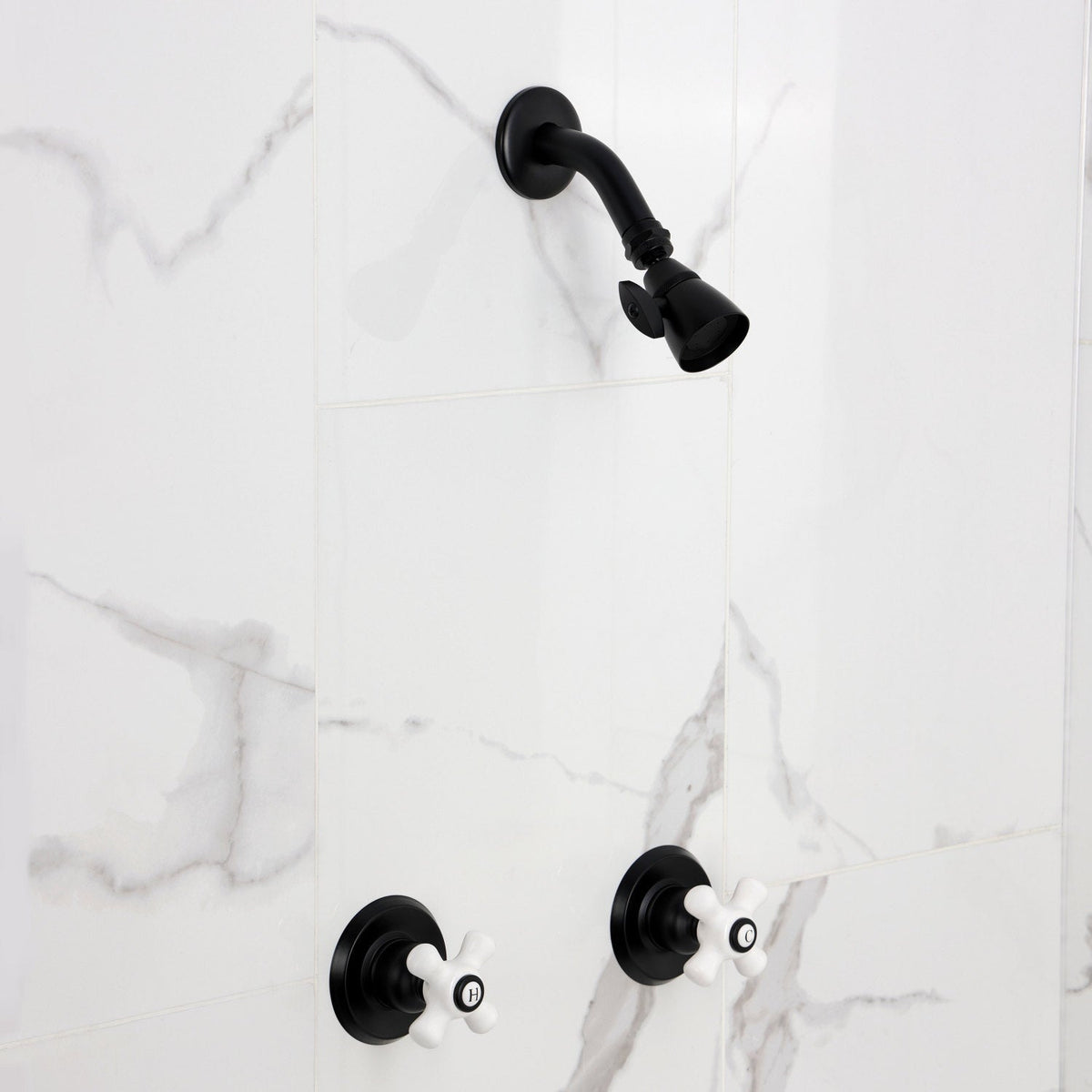 Victorian Double-Handle Shower Faucet in Matte Black