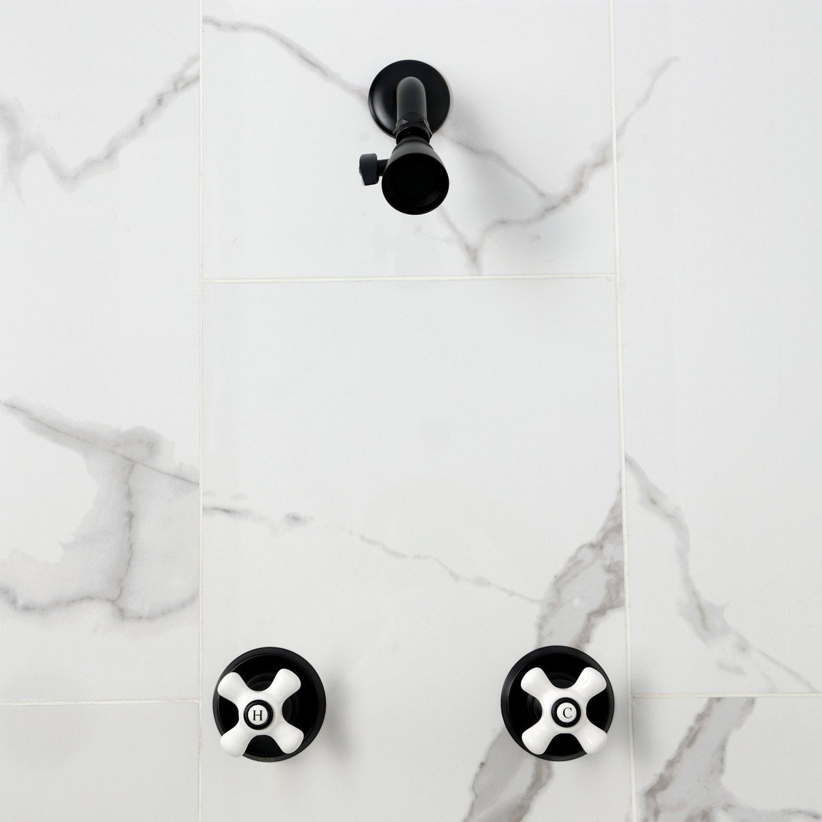 Victorian Double-Handle Shower Faucet in Matte Black