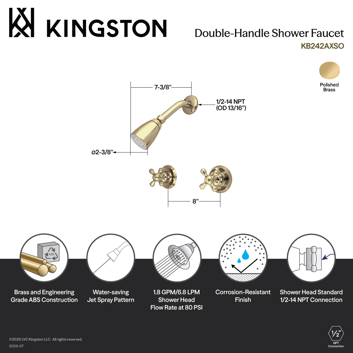 Victorian Double-Handle Shower Faucet in Polished Brass