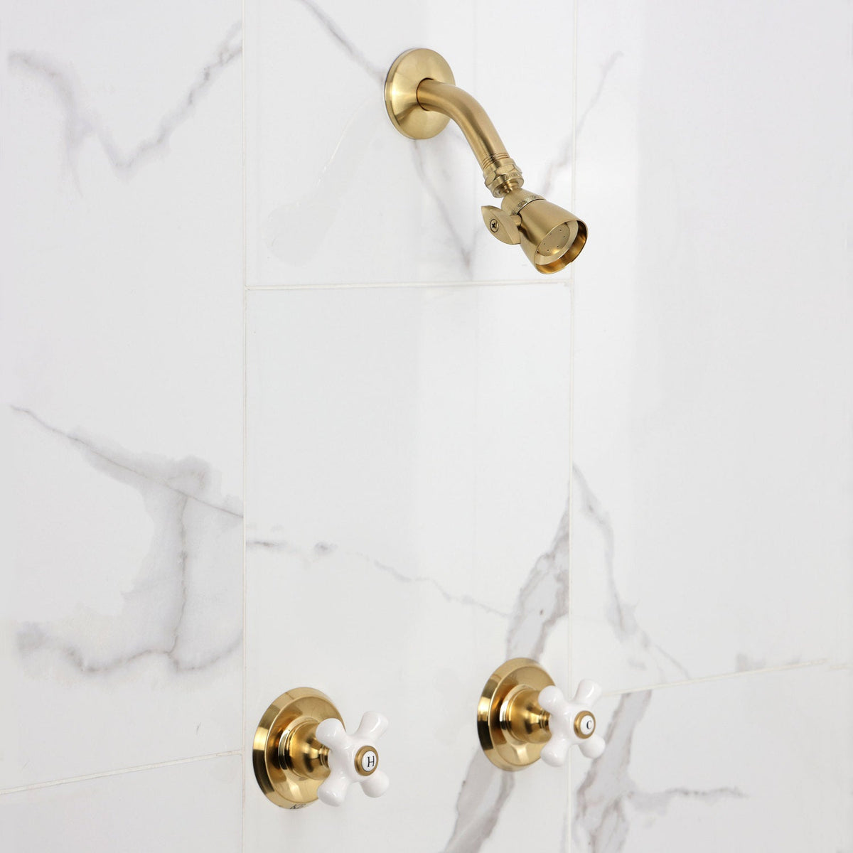 Victorian Double-Handle Shower Faucet in Brushed Brass