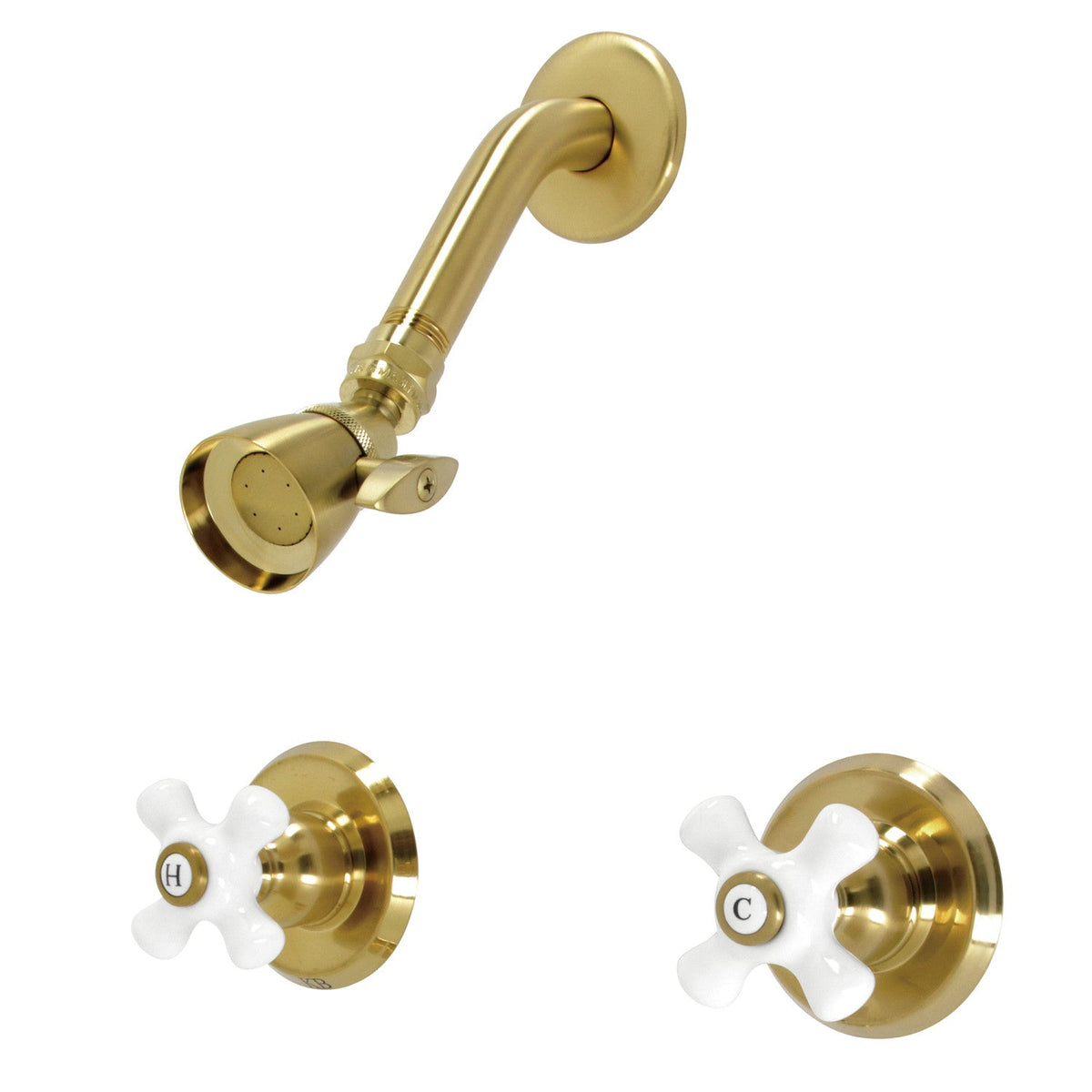 Victorian Double-Handle Shower Faucet in Brushed Brass