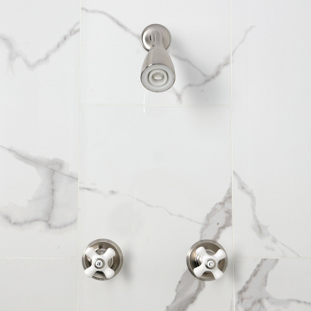 Victorian Double-Handle Shower Faucet in Brushed Nickel