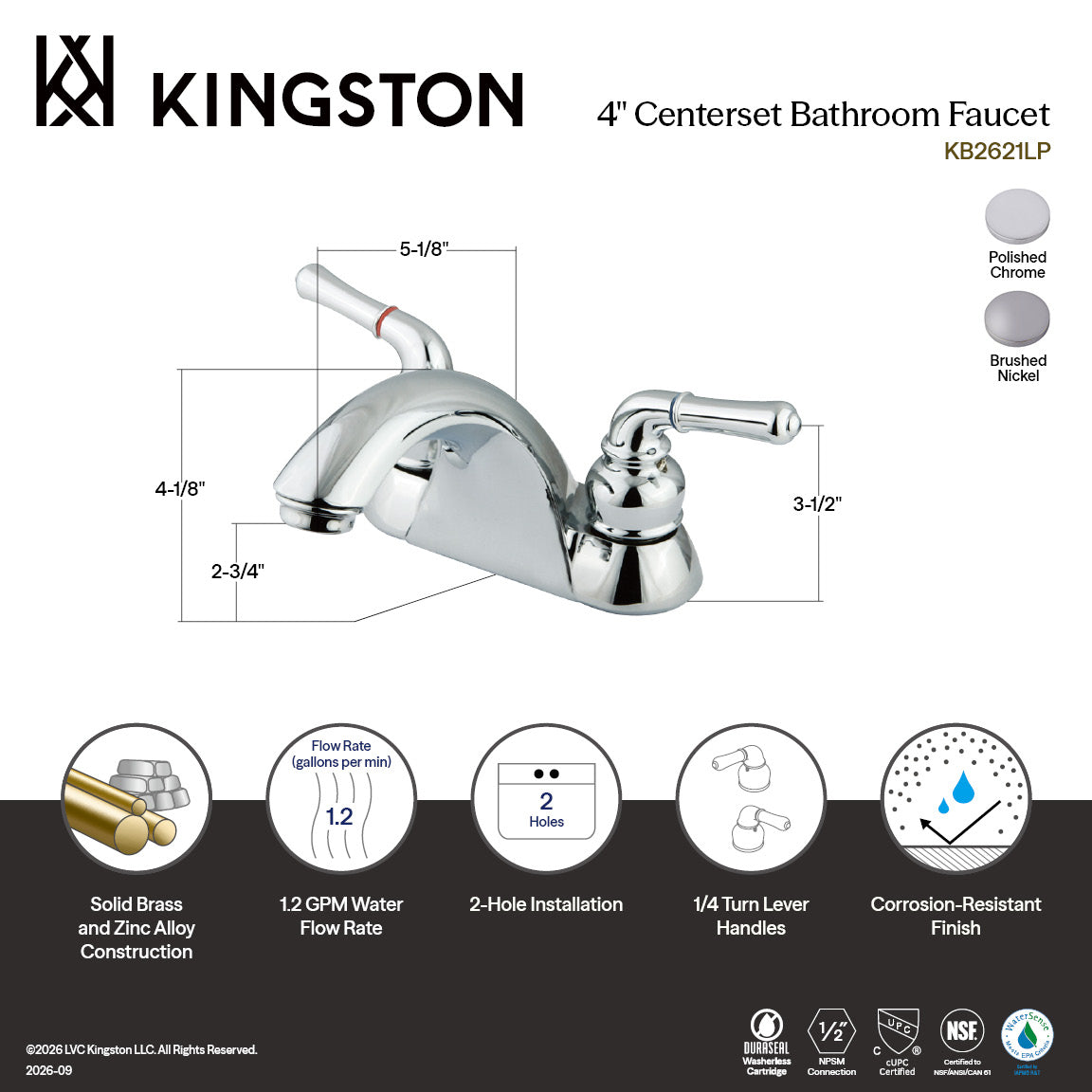 Naples Double-Handle 4" Centerset Bathroom Faucet in Polished Chrome