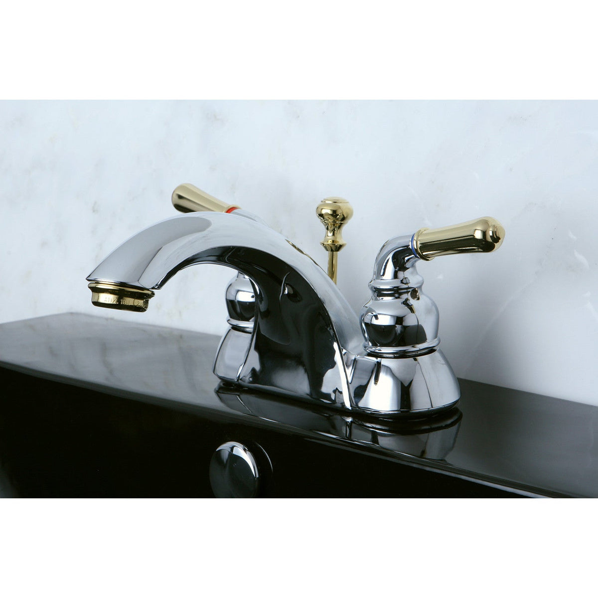 Naples Double-Handle 4" Centerset Bathroom Faucet with ABS Pop-Up Drain in Polished Chrome/Polished Brass