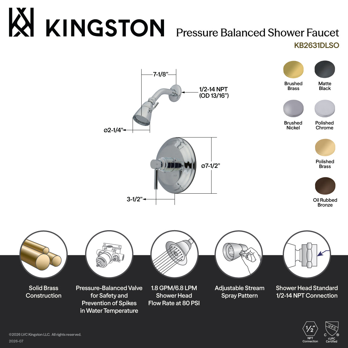 Concord Single-Handle Pressure Balanced Shower Faucet in Brushed Brass