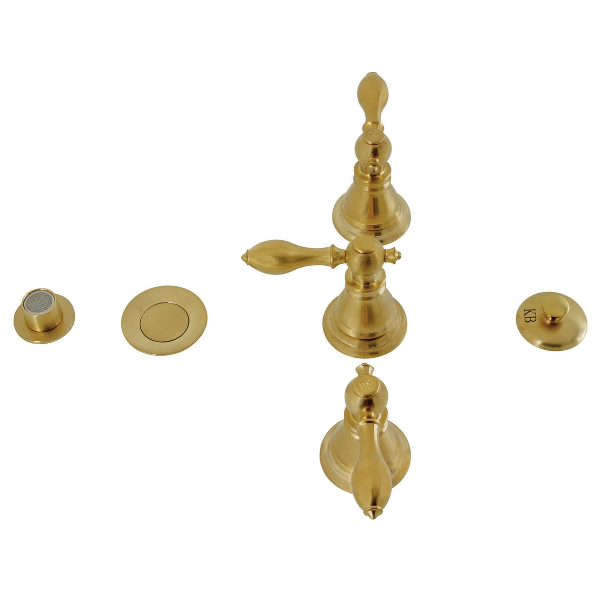 American Classic Three-Handle Bidet Faucet with Brass Pop-Up in Brushed Brass