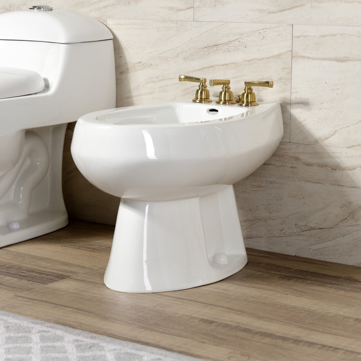 Royale Three-Handle Bidet Faucet with Brass Pop-Up in Brushed Brass