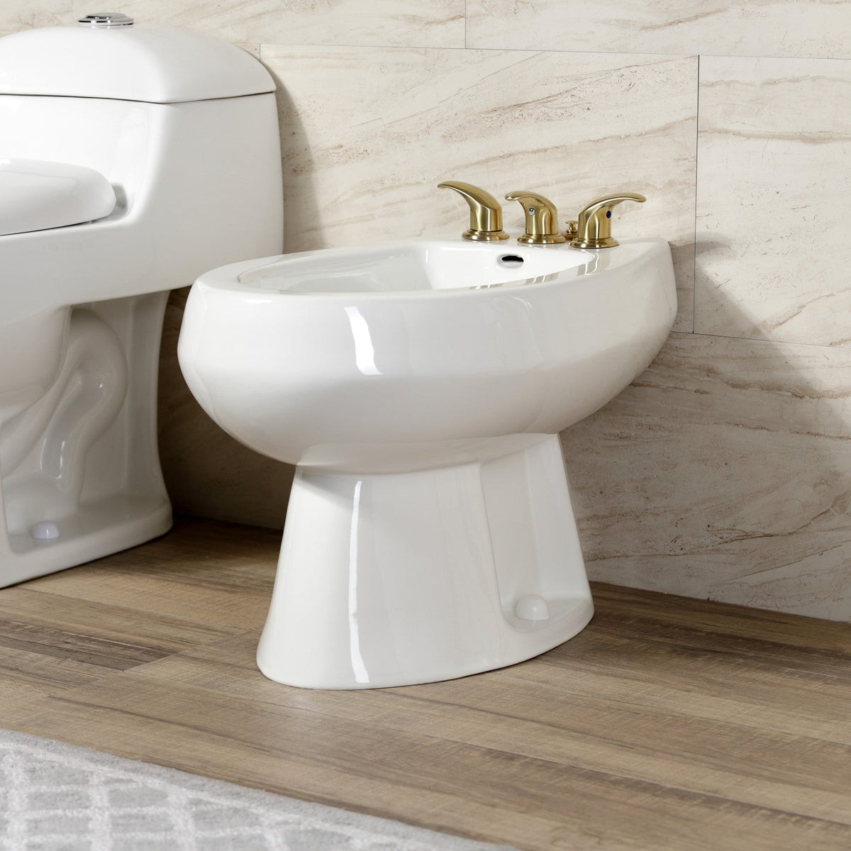 Legacy Three-Handle Bidet Faucet with Brass Pop-Up in Brushed Brass