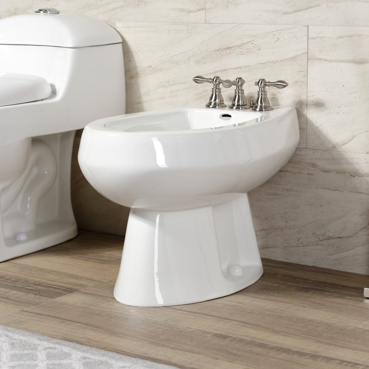 American Classic Three-Handle Bidet Faucet with Brass Pop-Up in Brushed Nickel