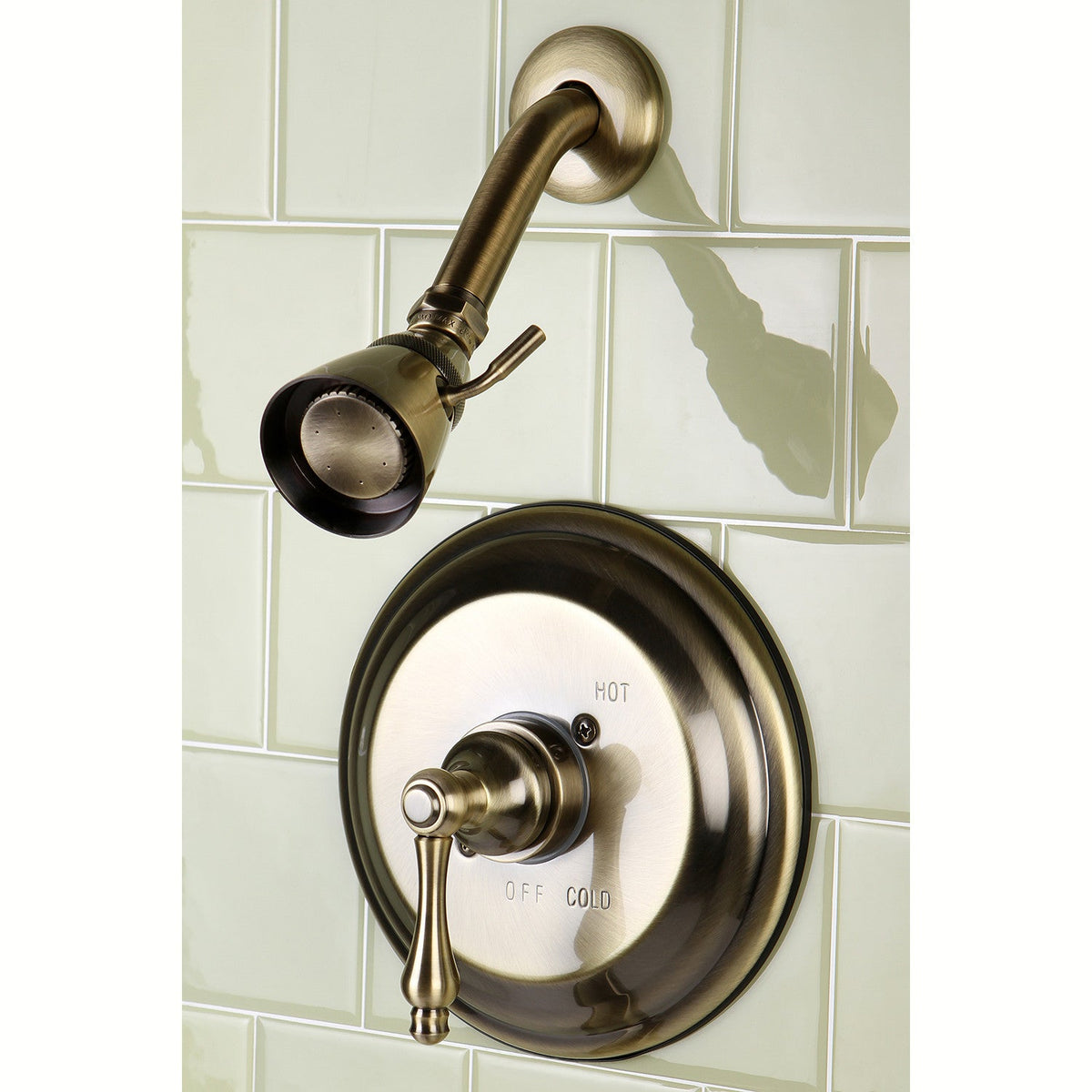Restoration Single-Handle Pressure Balanced Shower Faucet in Antique Brass