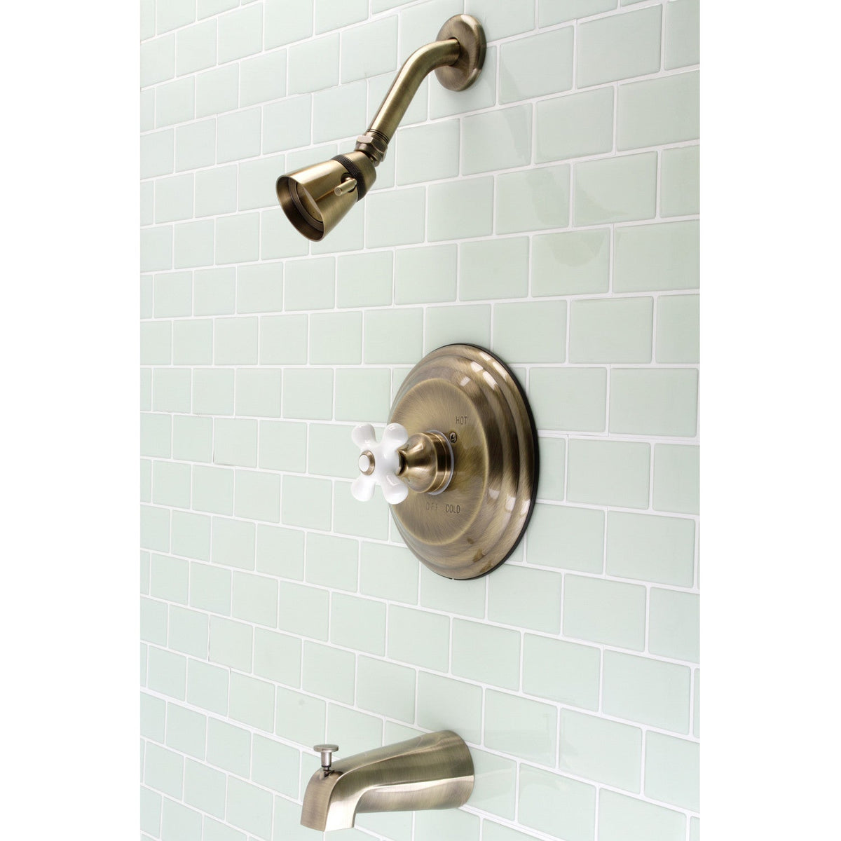 Restoration Single-Handle Pressure Balanced Tub and Shower Faucet in Antique Brass