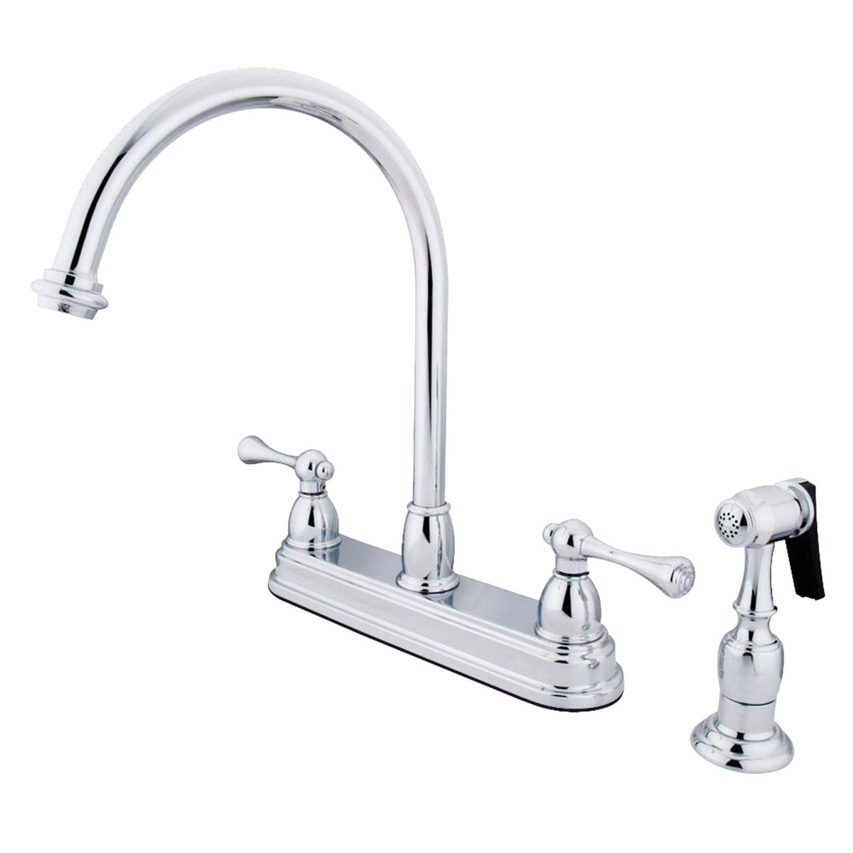 Vintage Double-Handle 8" Centerset Kitchen Faucet with Side Sprayer in Polished Chrome