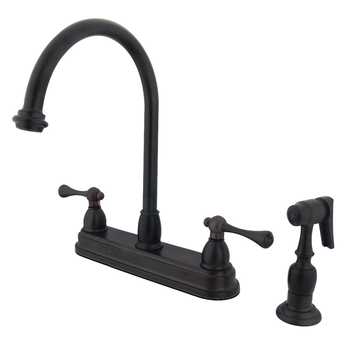 Vintage Double-Handle 8" Centerset Kitchen Faucet with Side Sprayer in Oil Rubbed Bronze