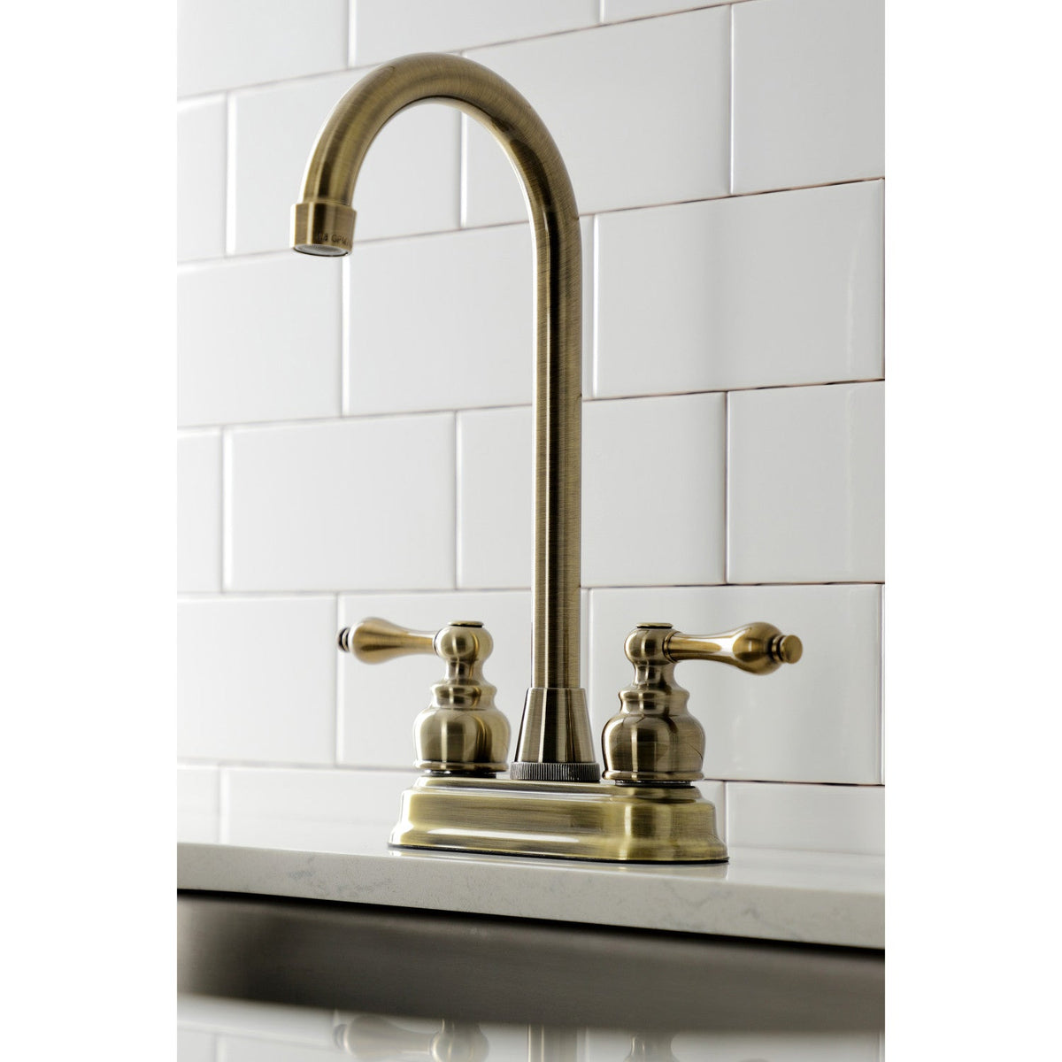 Victorian Double-Handle 4" Centerset High-Arc Bar Faucet in Antique Brass