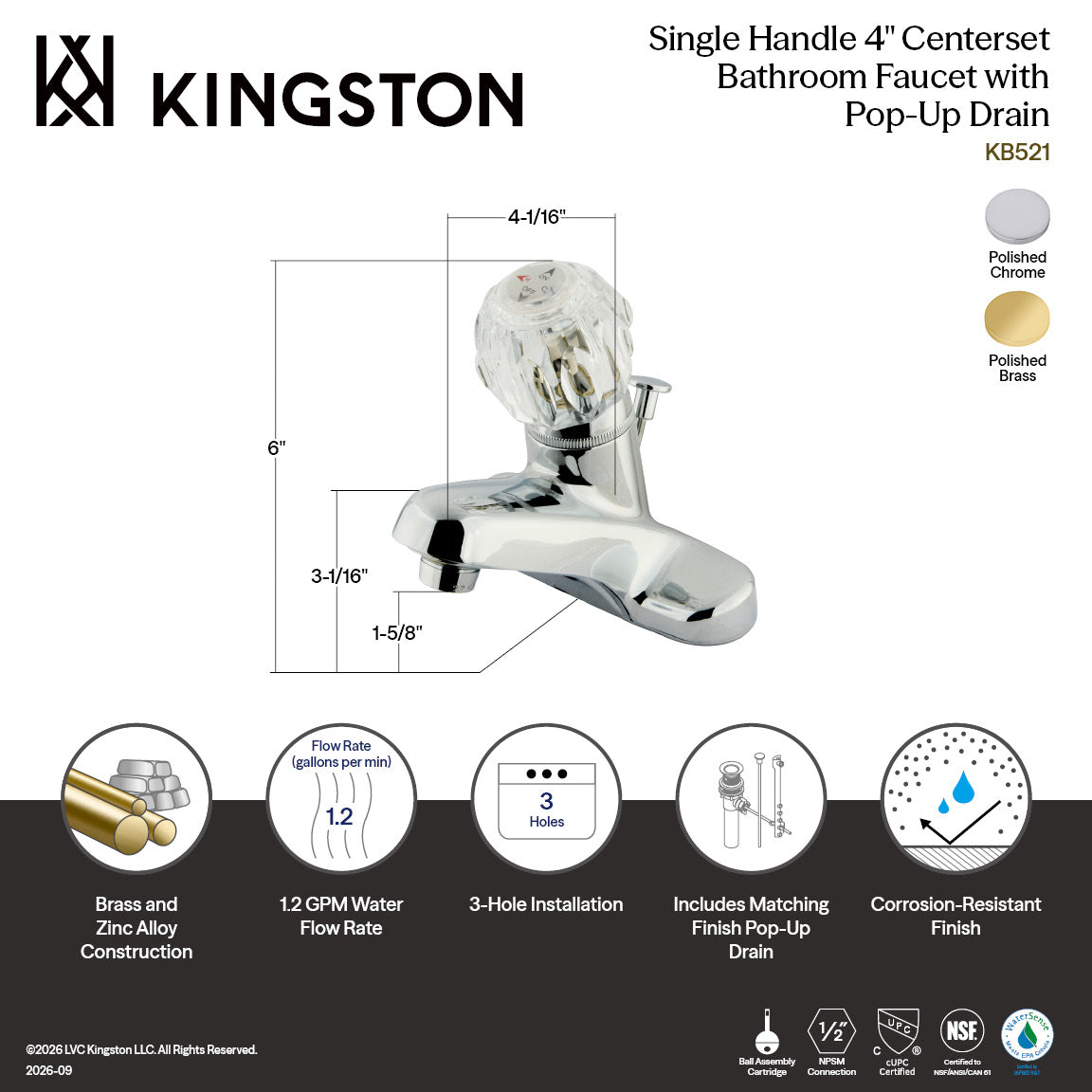 Americana Single-Handle 4" Centerset Bathroom Faucet with ABS Pop-Up Drain in Polished Chrome