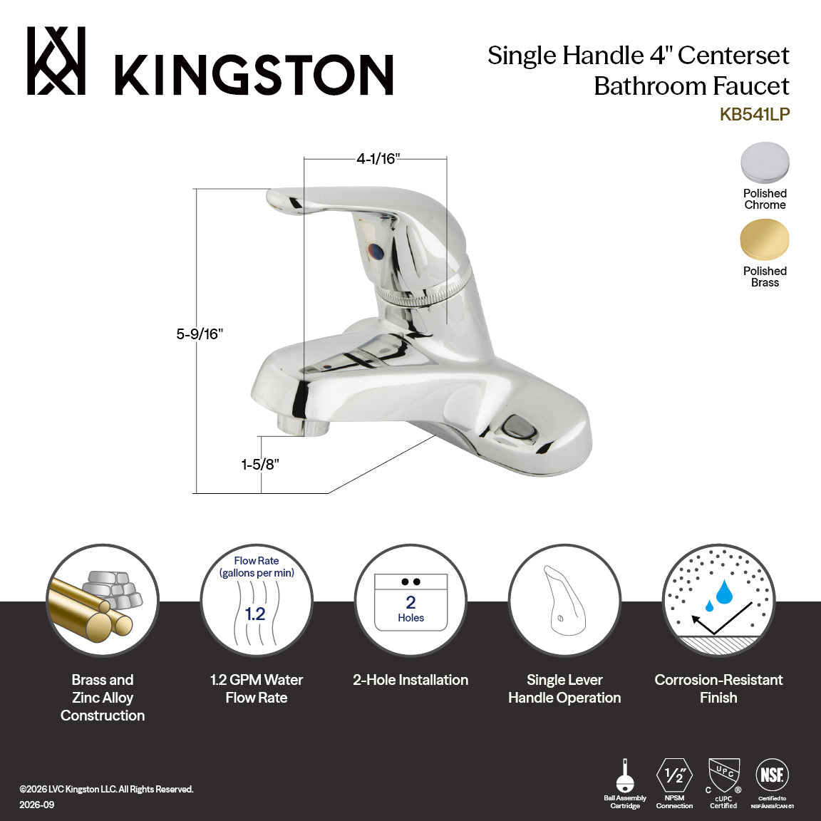 Chatham Single-Handle 4" Centerset Bathroom Faucet in Polished Brass