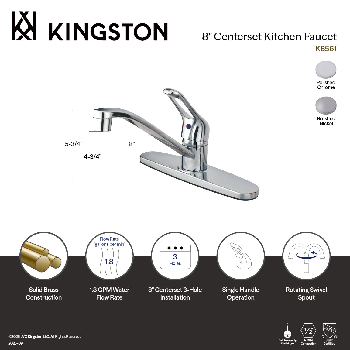 Wyndham Single-Handle 8" Centerset Kitchen Faucet in Polished Chrome