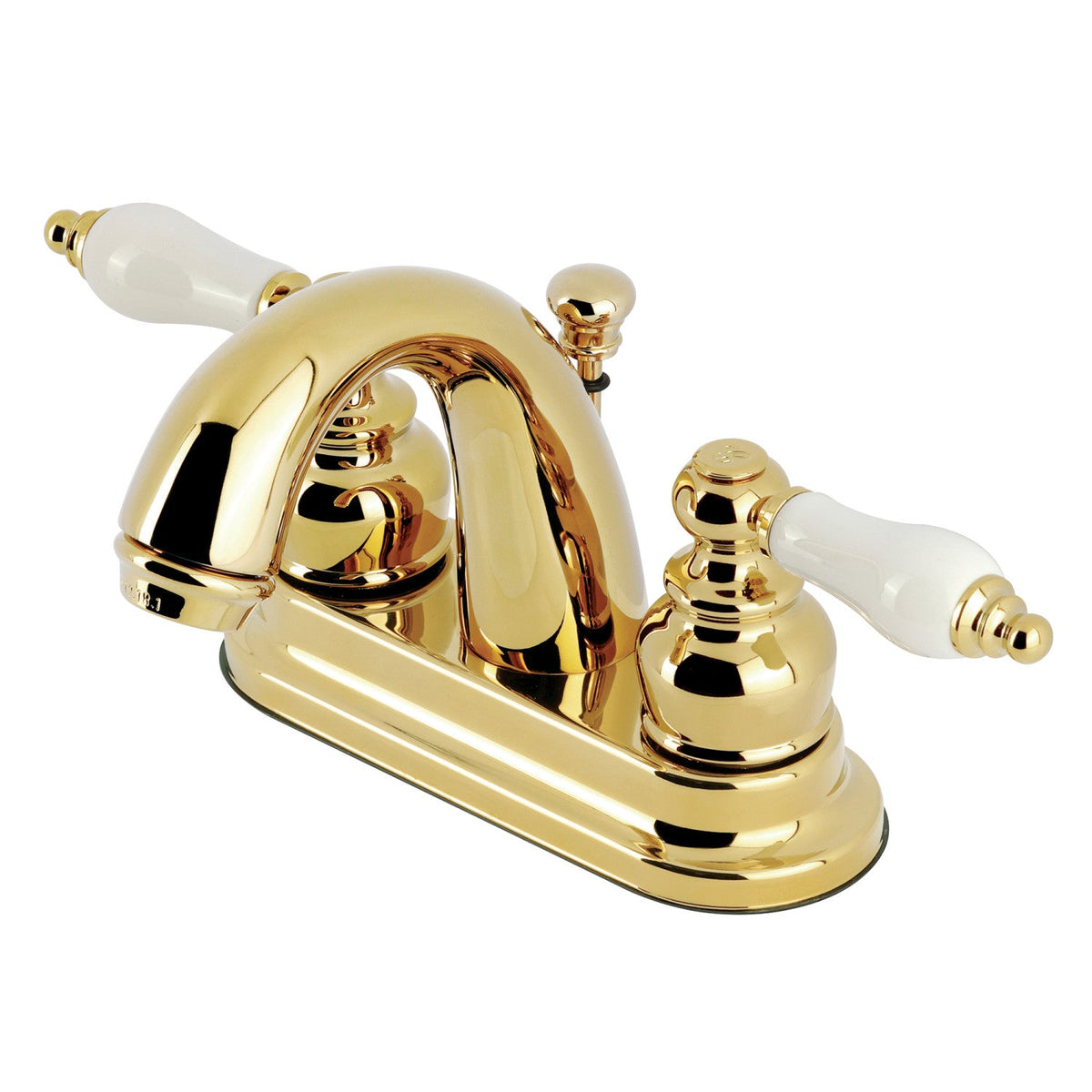 Restoration Double-Handle 4" Centerset Bathroom Faucet with Pop-Up Drain in Polished Brass