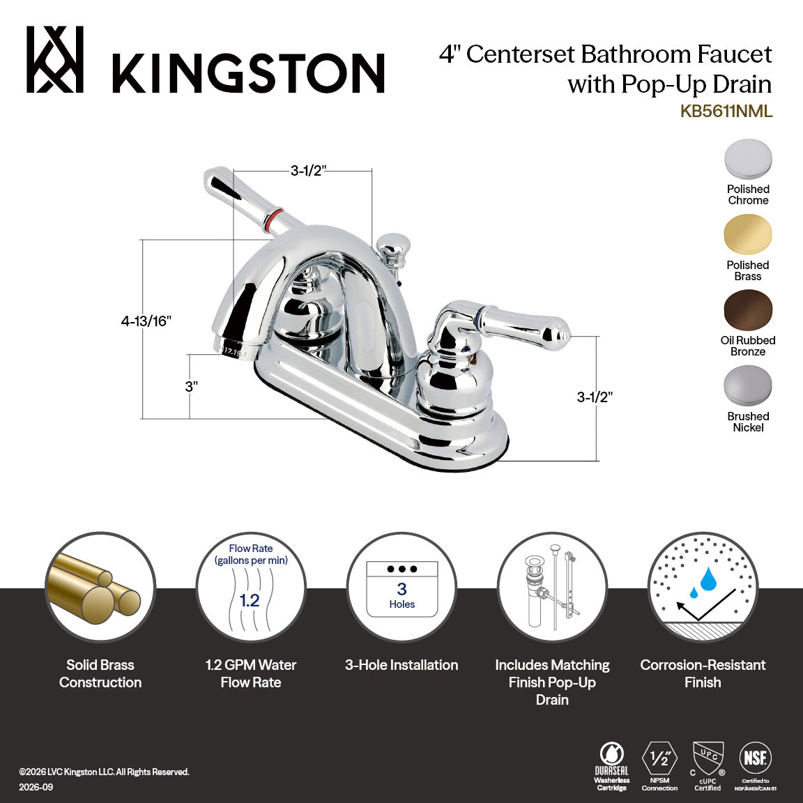 Naples Double-Handle 4" Centerset Bathroom Faucet with Pop-Up Drain in Oil Rubbed Bronze