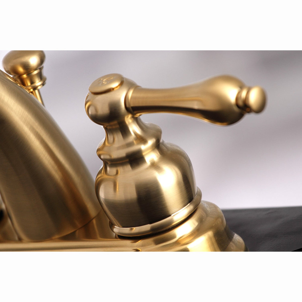 Restoration Double-Handle 4" Centerset Bathroom Faucet with Pop-Up Drain in Brushed Brass