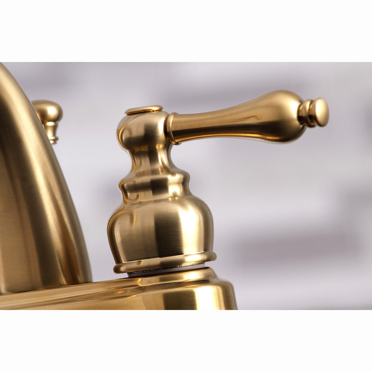 Restoration Double-Handle 4" Centerset Bathroom Faucet with Pop-Up Drain in Brushed Brass