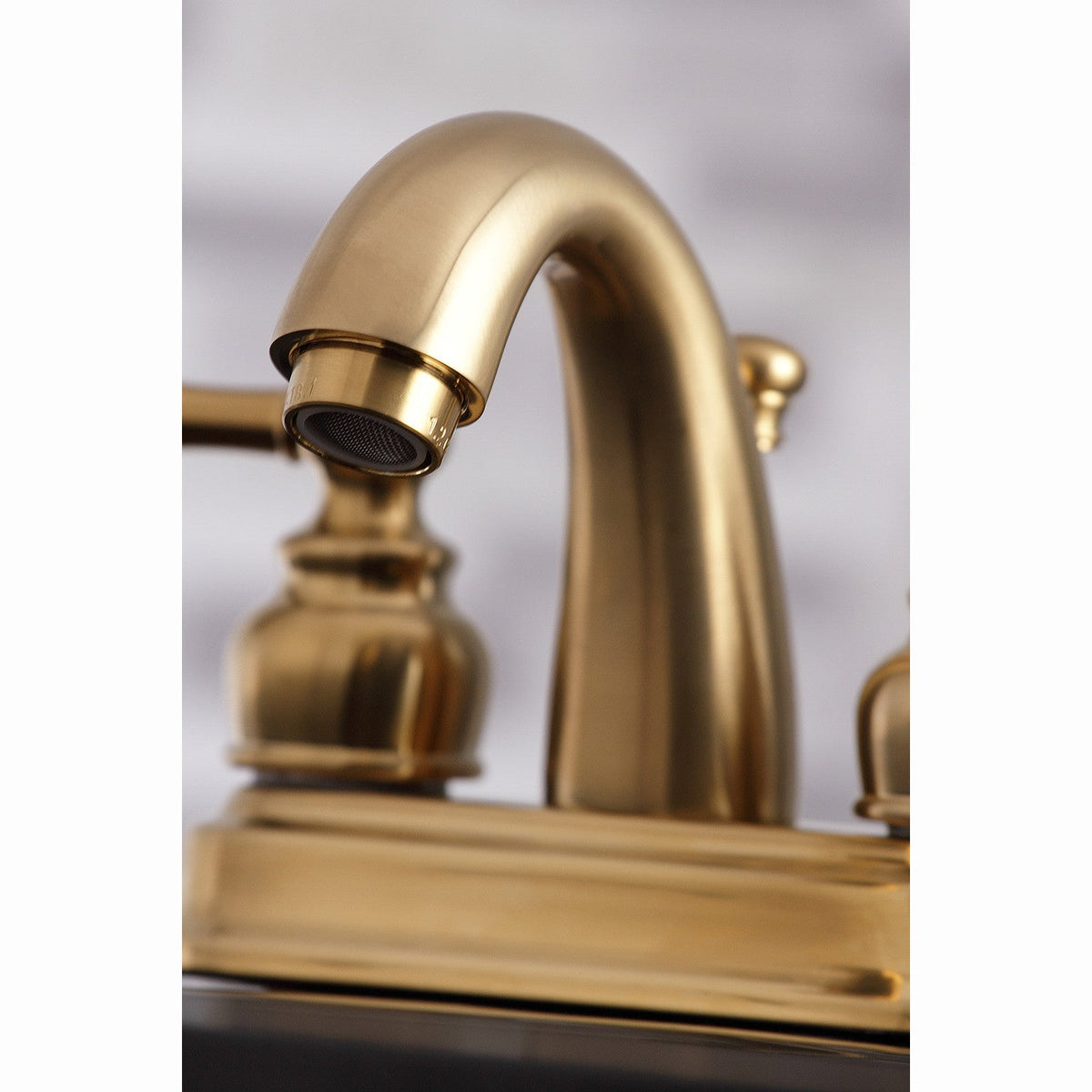 Restoration Double-Handle 4" Centerset Bathroom Faucet with Pop-Up Drain in Brushed Brass