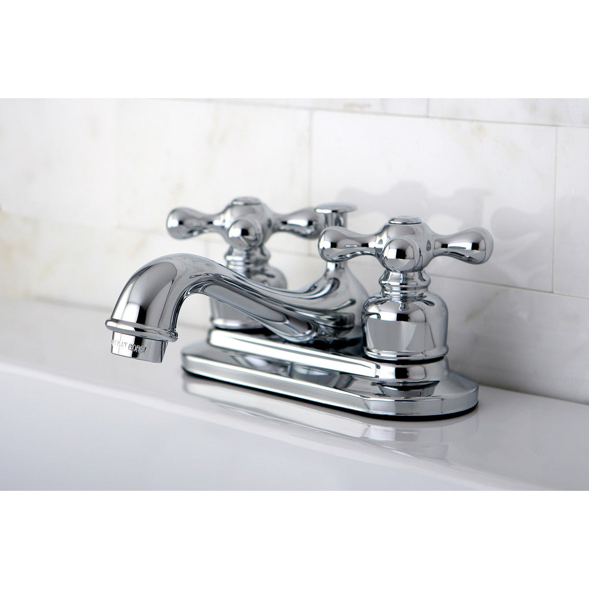 Restoration Double-Handle 4" Centerset Bathroom Faucet with Pop-Up Drain in Polished Chrome