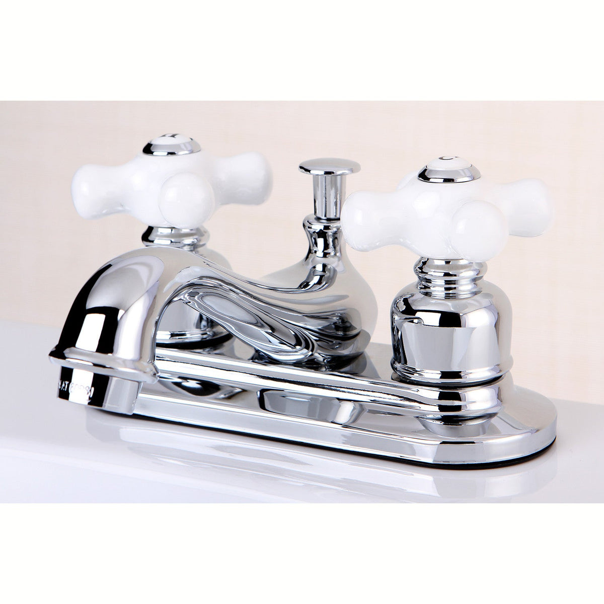 Restoration Double-Handle 4" Centerset Bathroom Faucet with Pop-Up Drain in Polished Chrome