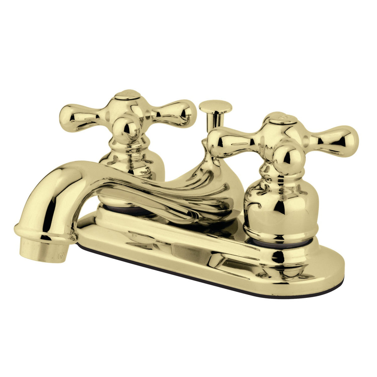 Restoration Double-Handle 4" Centerset Bathroom Faucet with Pop-Up Drain in Polished Brass