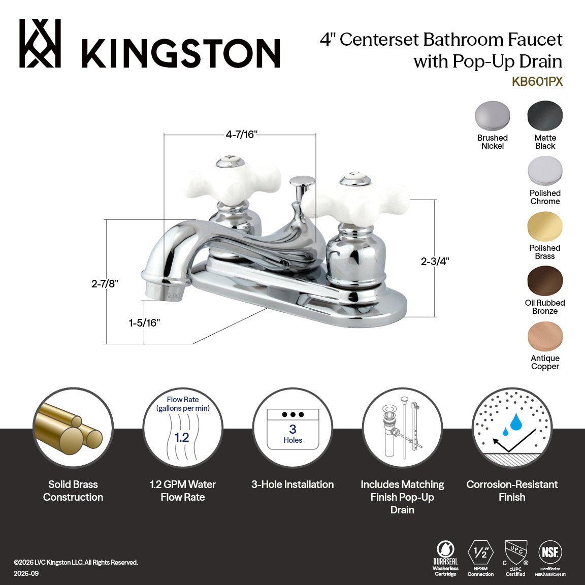 Restoration Double-Handle 4" Centerset Bathroom Faucet with Pop-Up Drain in Oil Rubbed Bronze