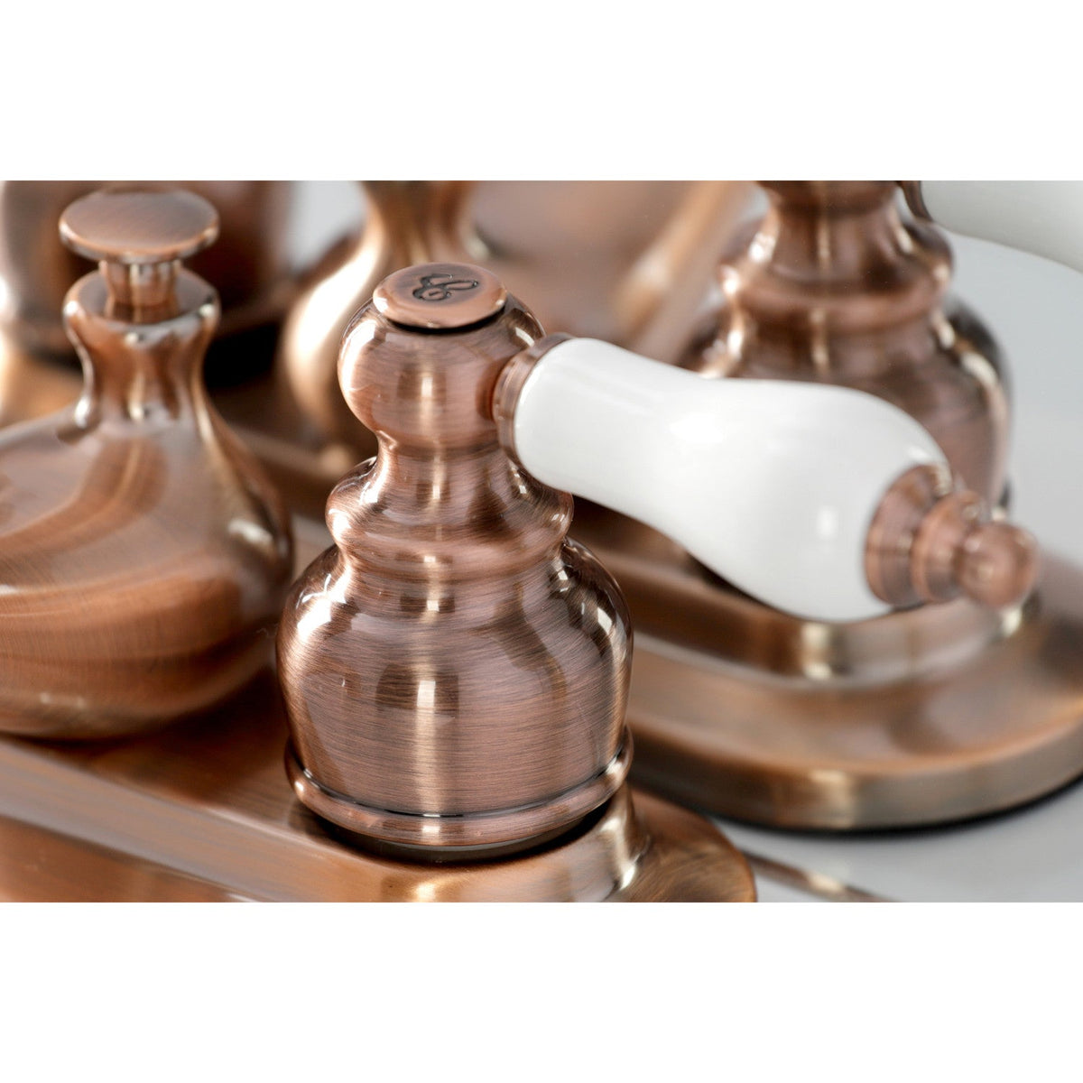Restoration Double-Handle 4" Centerset Bathroom Faucet with Pop-Up Drain in Antique Copper