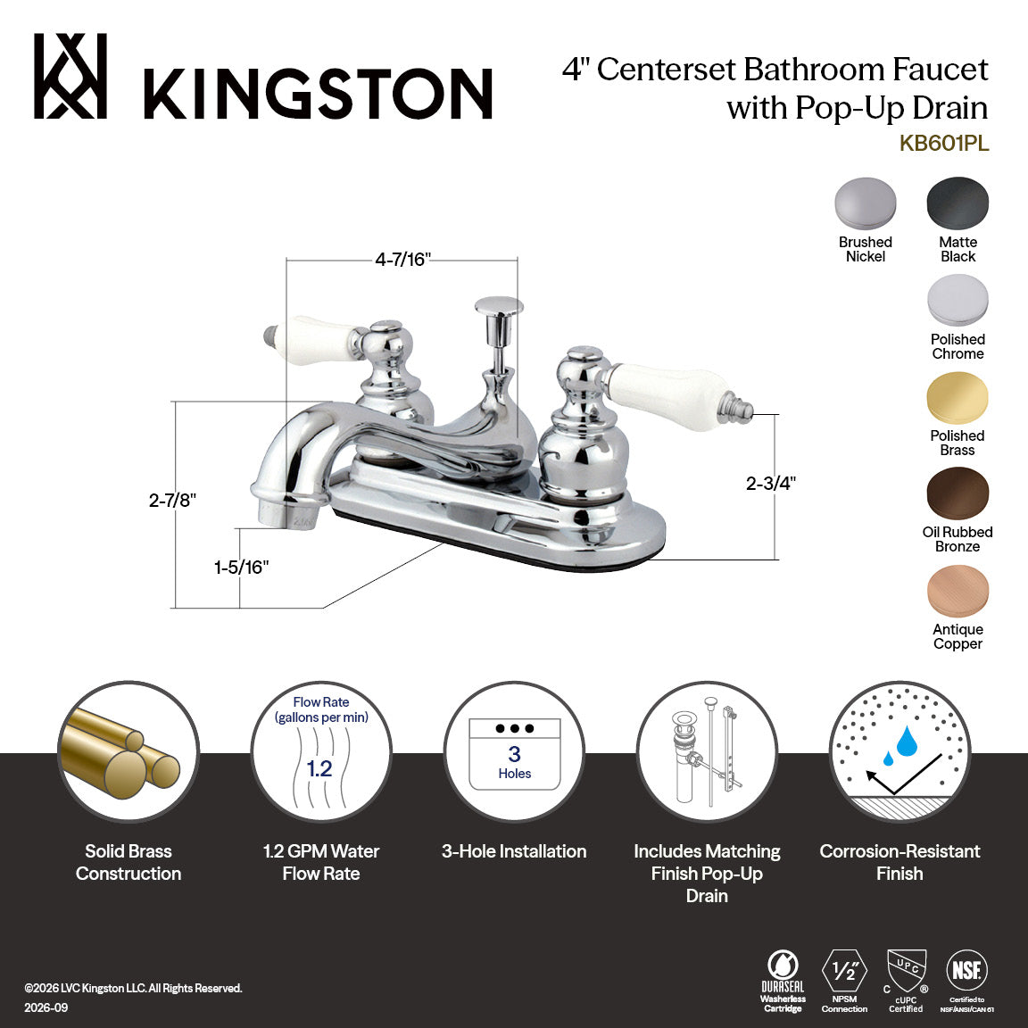 Restoration Double-Handle 4" Centerset Bathroom Faucet with Pop-Up Drain in Brushed Nickel