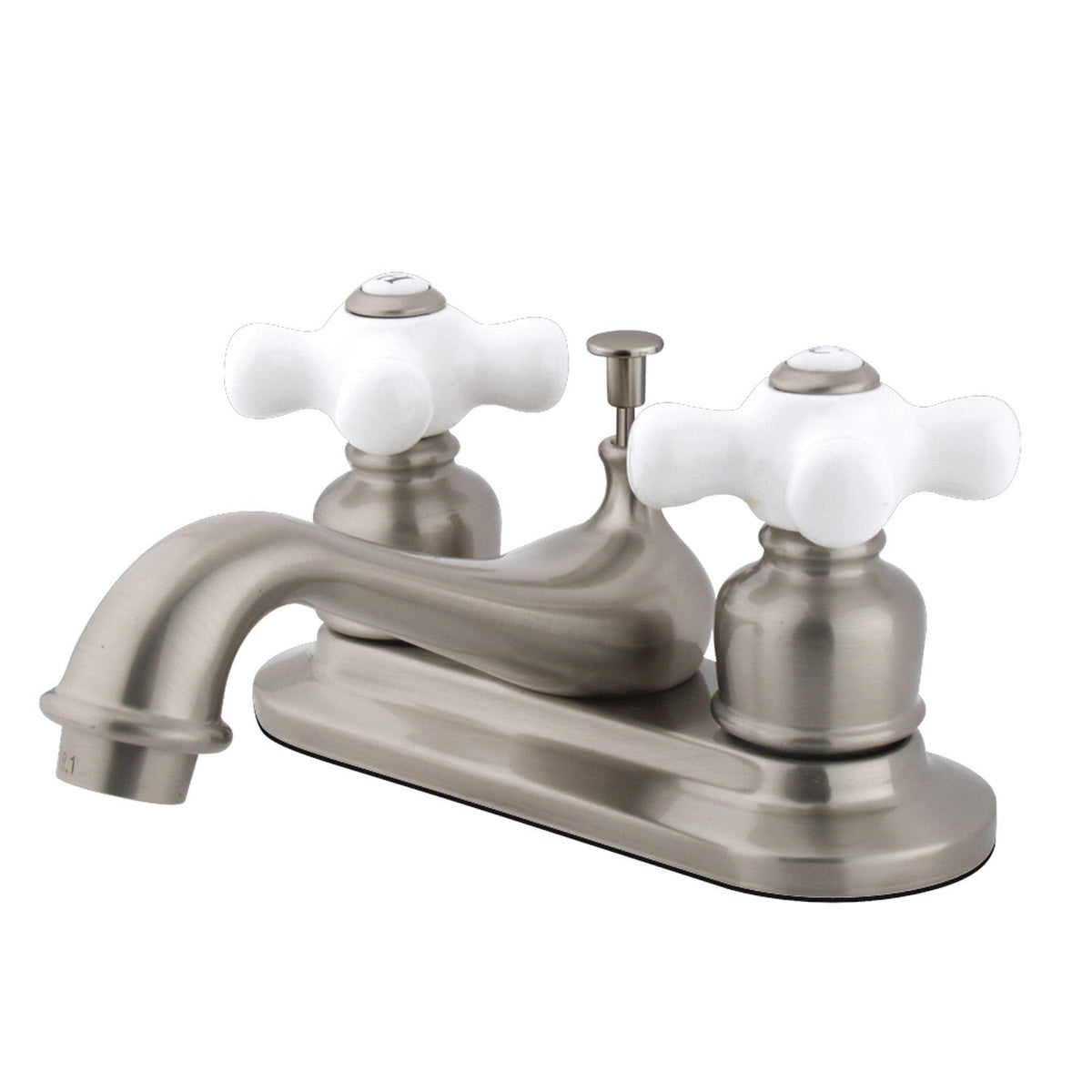 Restoration Double-Handle 4" Centerset Bathroom Faucet with Pop-Up Drain in Brushed Nickel