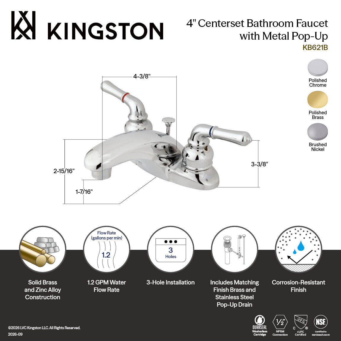 Magellan Double-Handle 4" Centerset Bathroom Faucet with Brass Pop-Up in Polished Chrome
