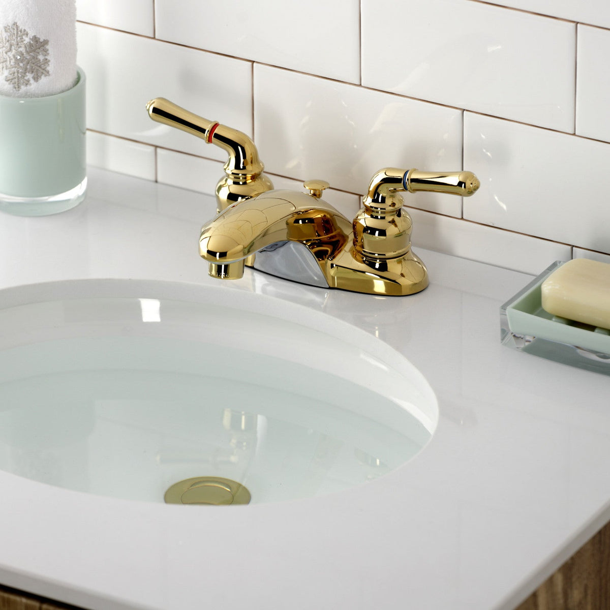 Magellan Double-Handle 4" Centerset Bathroom Faucet with Brass Pop-Up in Polished Brass