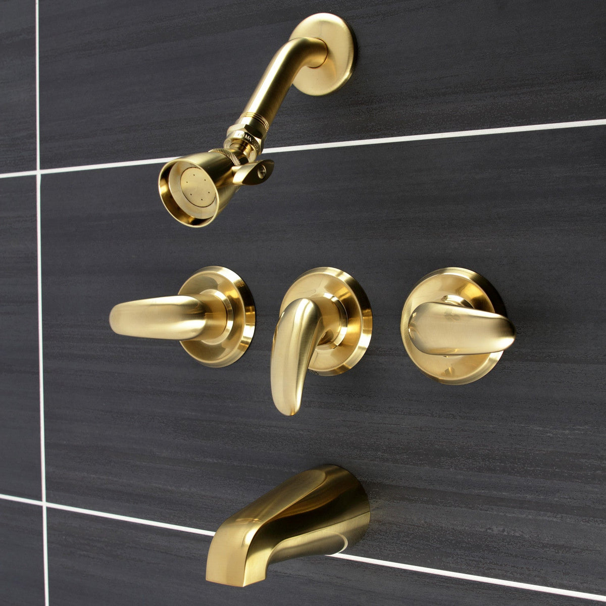 Legacy Triple-Handle Tub and Shower Faucet in Brushed Brass