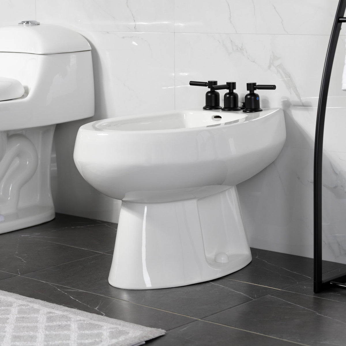 Concord Three-Handle Bidet Faucet with Brass Pop-Up in Matte Black