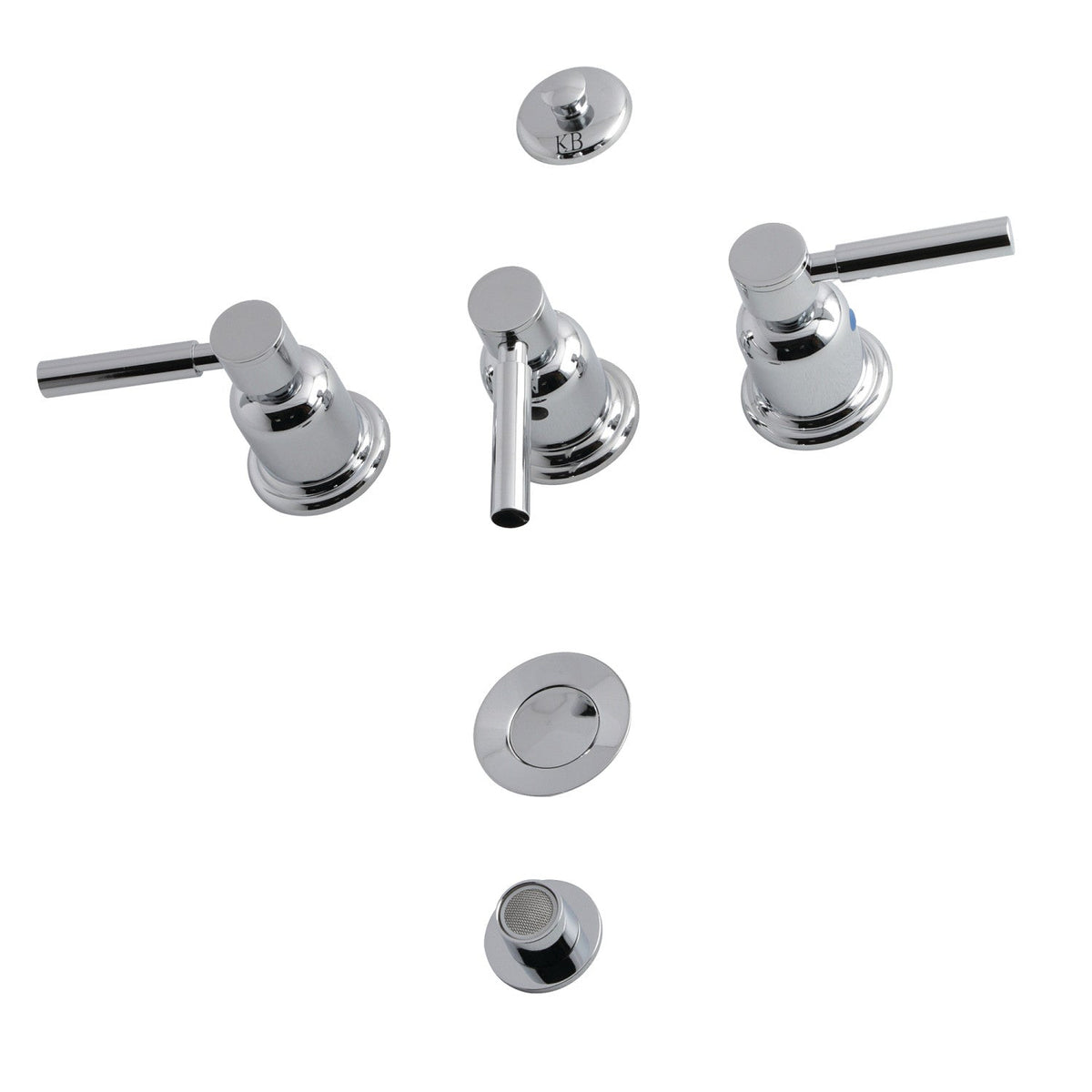 Concord Three-Handle Bidet Faucet with Brass Pop-Up in Polished Chrome