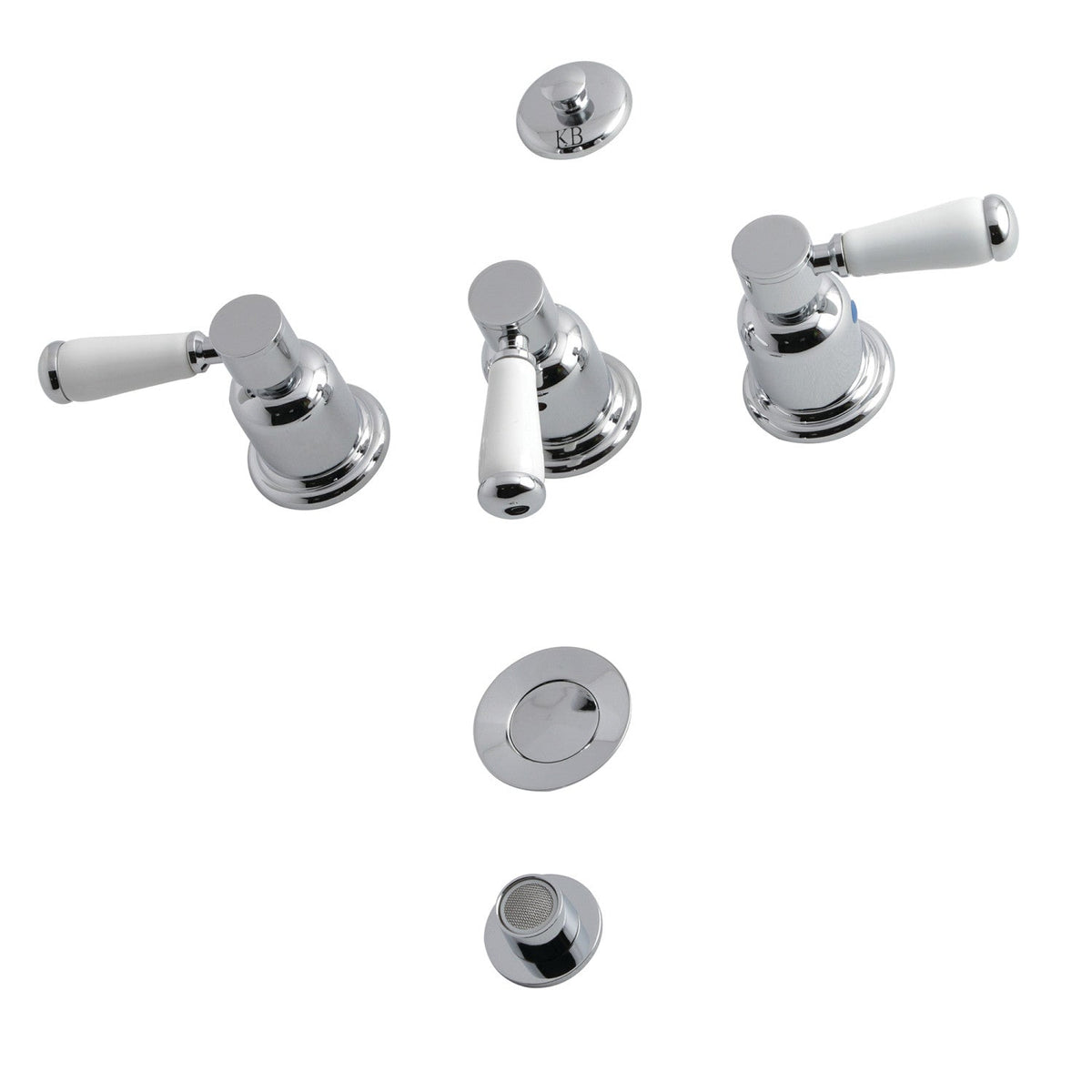 Paris Three-Handle Bidet Faucet with Brass Pop-Up in Polished Chrome
