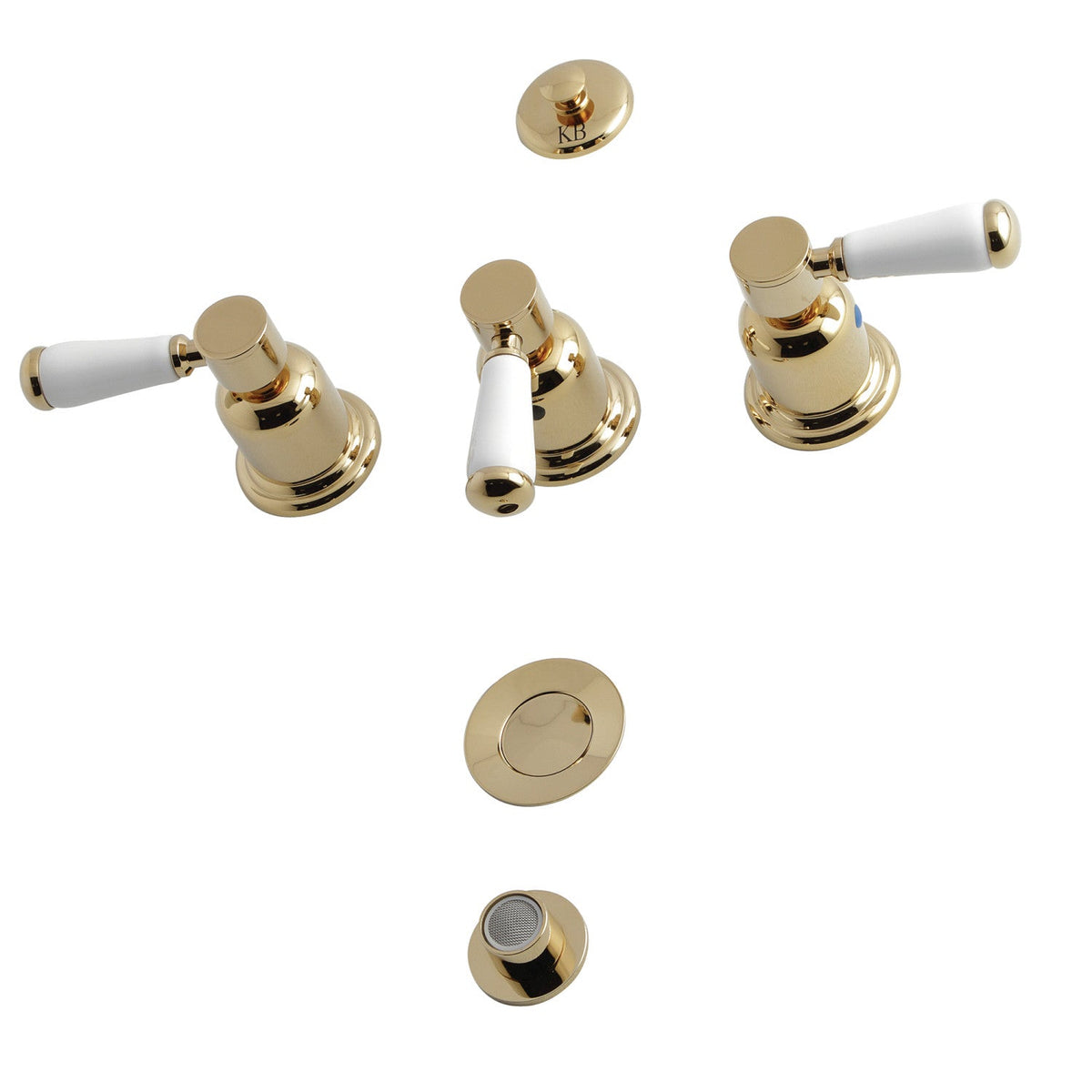 Paris Three-Handle Bidet Faucet with Brass Pop-Up in Polished Brass