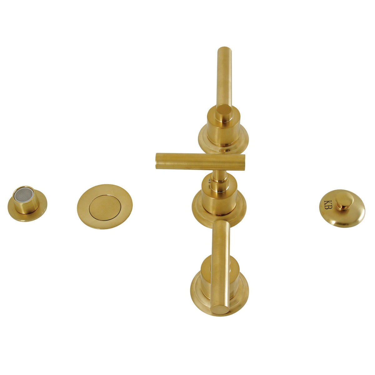 Manhattan Three-Handle Bidet Faucet with Brass Pop-Up in Brushed Brass