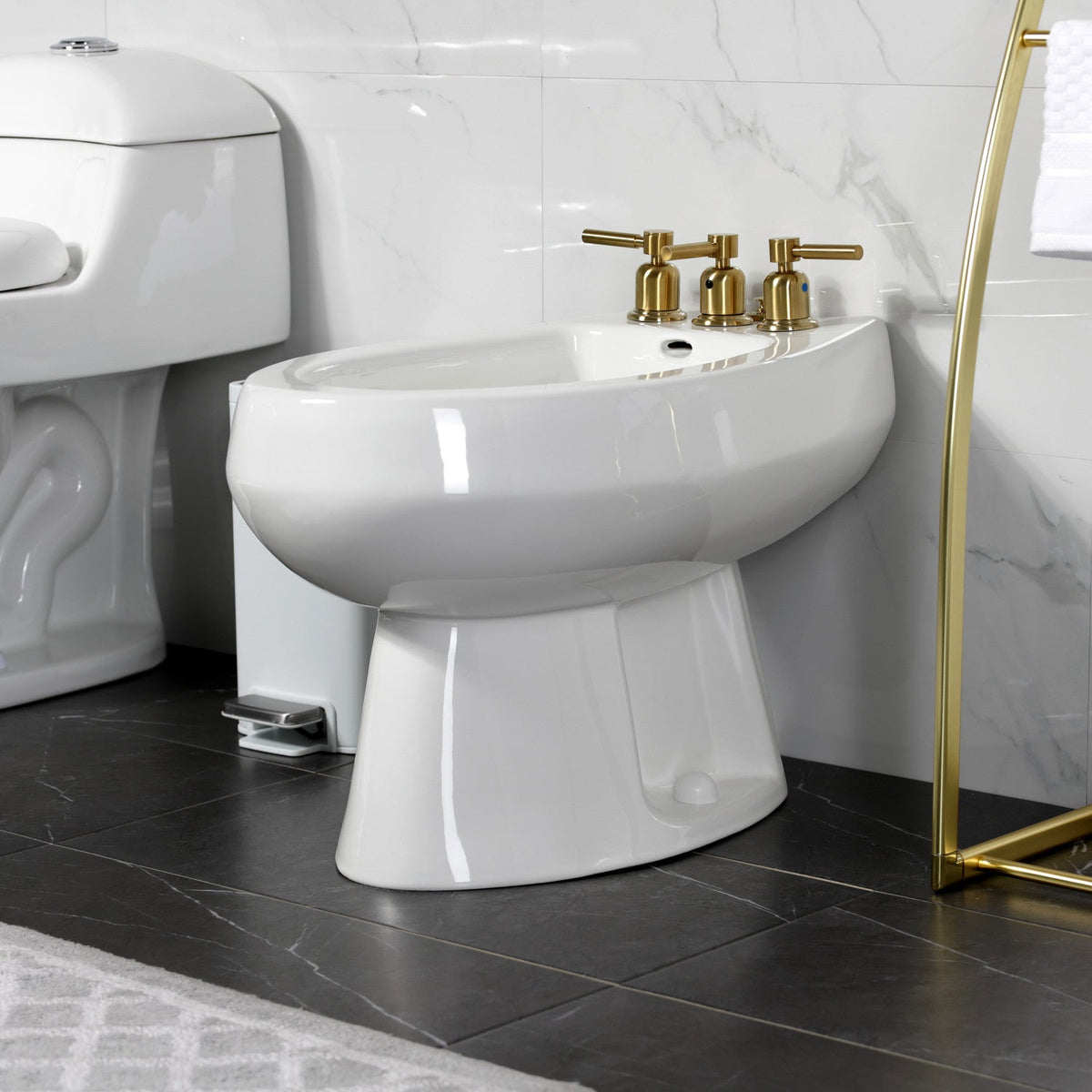 Concord Three-Handle Bidet Faucet with Brass Pop-Up in Brushed Brass