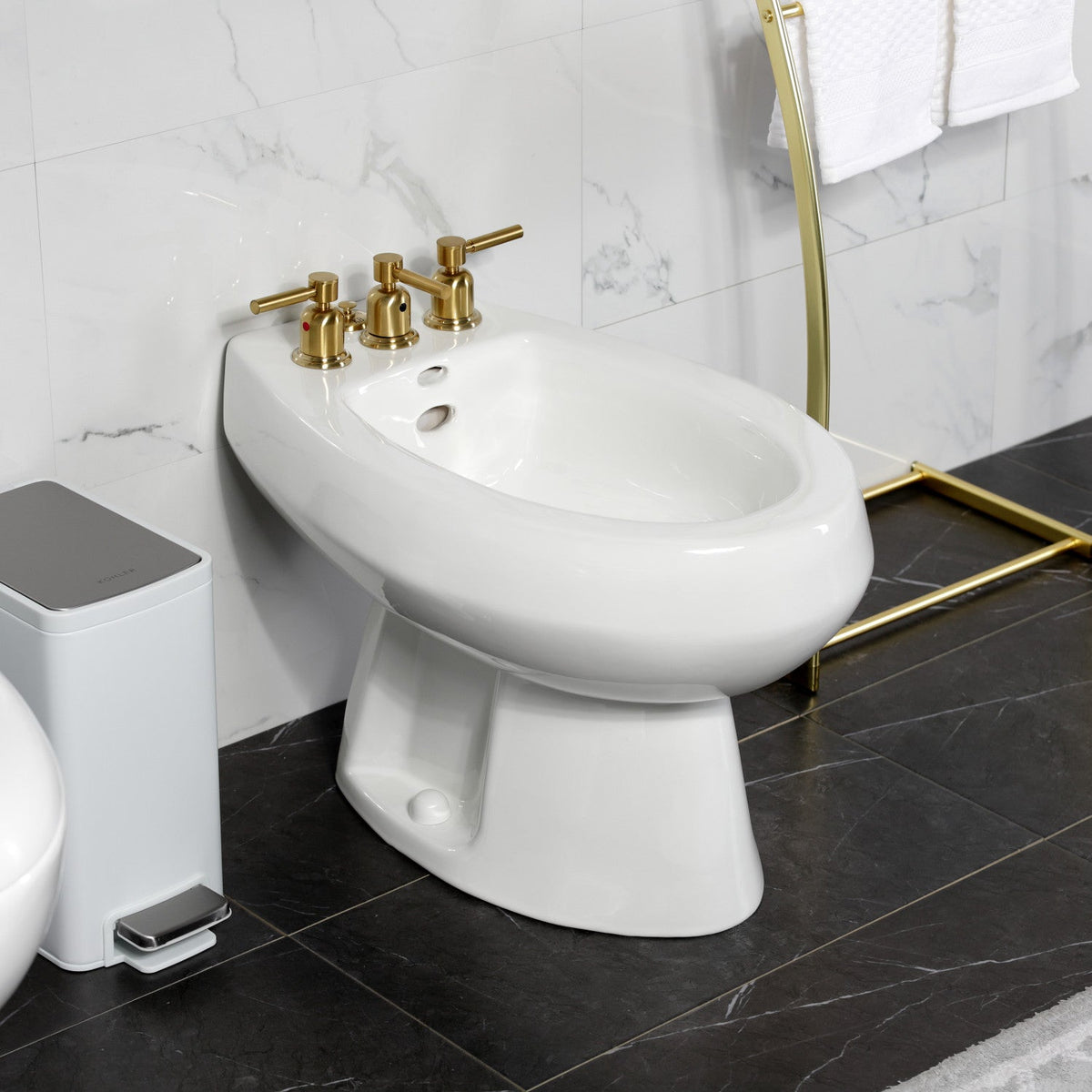 Concord Three-Handle Bidet Faucet with Brass Pop-Up in Brushed Brass