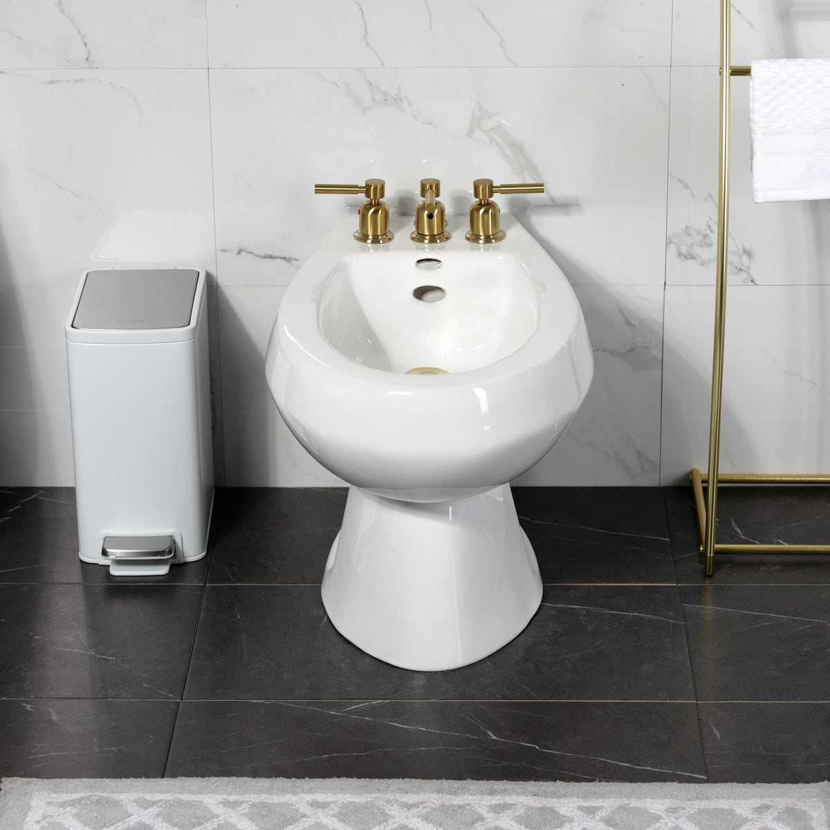 Concord Three-Handle Bidet Faucet with Brass Pop-Up in Brushed Brass