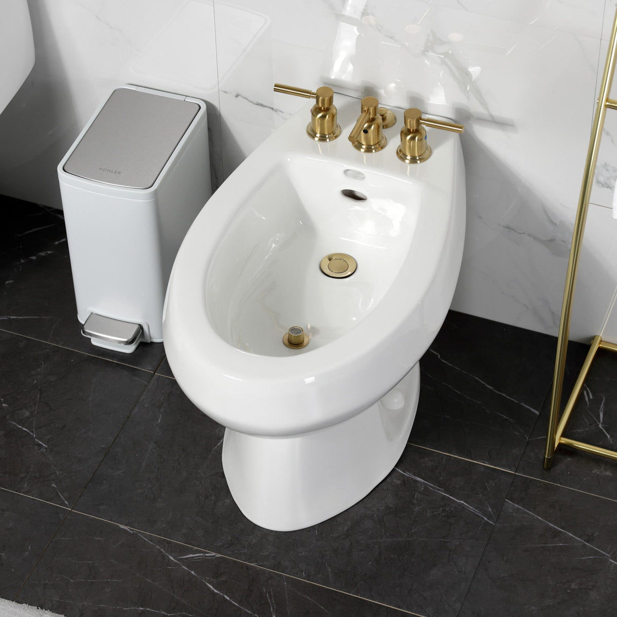 Concord Three-Handle Bidet Faucet with Brass Pop-Up in Brushed Brass
