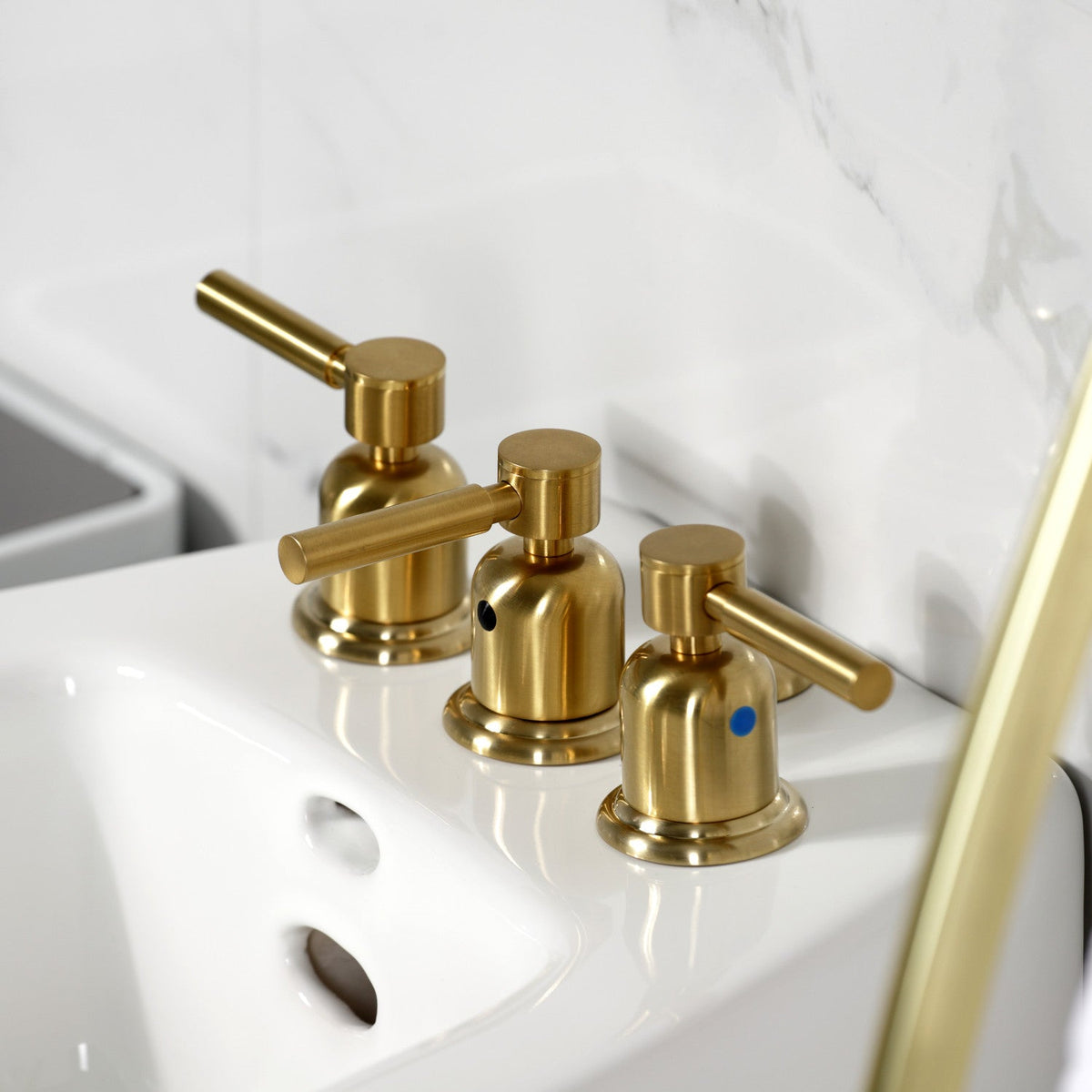 Concord Three-Handle Bidet Faucet with Brass Pop-Up in Brushed Brass